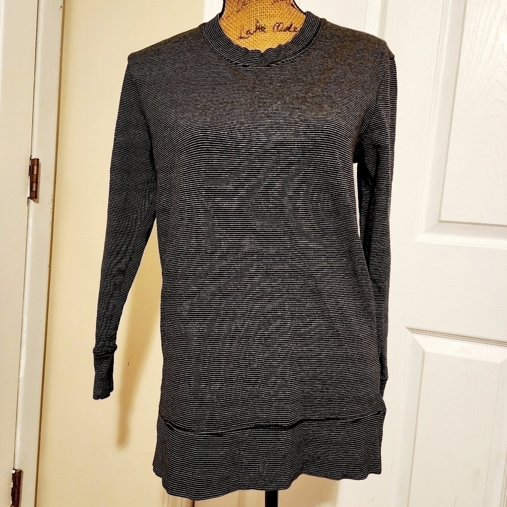 Daily Ritual Black White Stripe Crew Neck Sweater Women's Small Side Slit Tunic